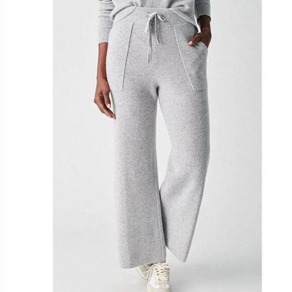 Faherty 100% Cashmere Grey Elastic free Thick rib Knit Cloud Soft Pant Small - Picture 1 of 6